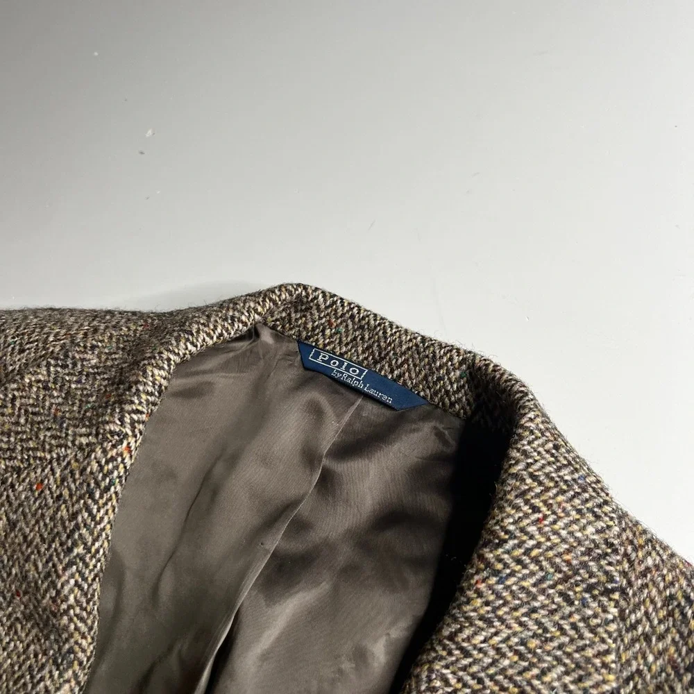 Polo Ralph Lauren Vintage Donegal Tweed Herringbone Blazer Wool Brown Mens 40R